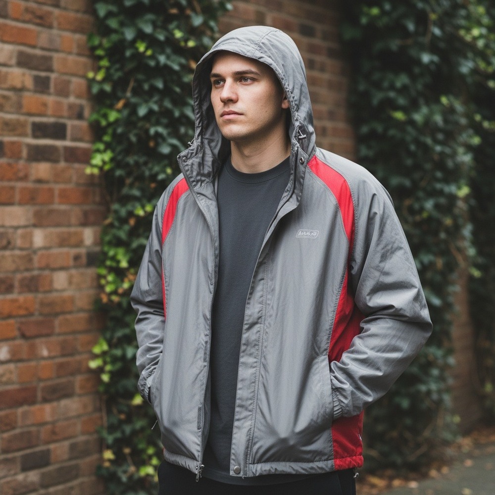 Coleman Men's Hooded Lightweight Jacket Gray‎ Red Size XL Outdoor Adventure